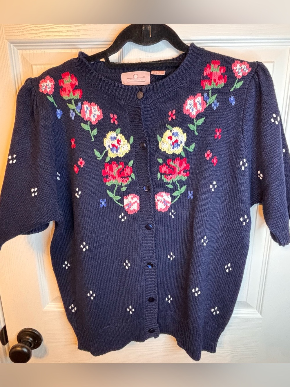 Vintage Classic Directions Ramie Cotton Floral Embroidered Cardigan L